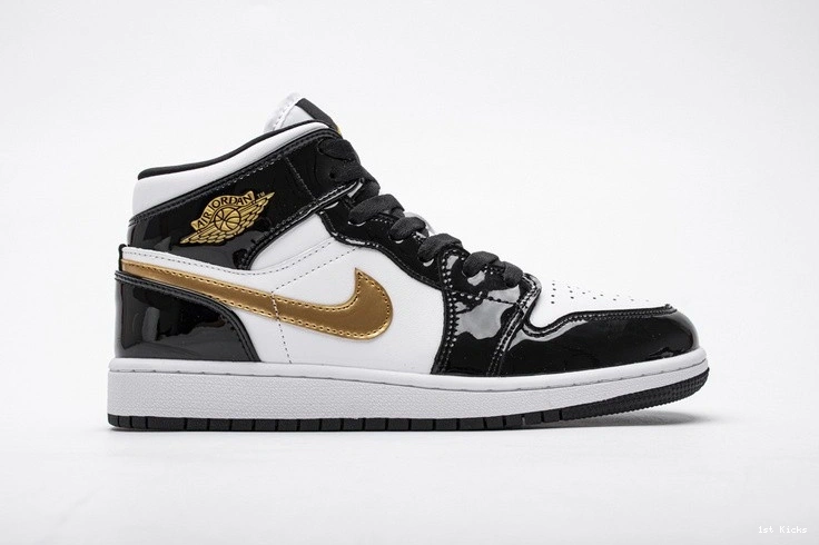 1 Black Gold  Mid Jordan Patent  White 852542-007 0410